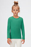 Deniz Yeşili Basic Mevsimlik Likralı Uzun Kollu Kız Çocuk Tişört