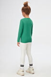 Deniz Yeşili Basic Mevsimlik Likralı Uzun Kollu Kız Çocuk Tişört