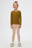 Zeytin Yeşili Basic Mevsimlik Likralı Uzun Kollu Kız Çocuk Tişört