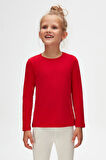 Kırmızı Basic Mevsimlik Likralı Uzun Kollu Kız Çocuk Tişört