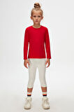 Kırmızı Basic Mevsimlik Likralı Uzun Kollu Kız Çocuk Tişört