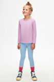Lila Basic Mevsimlik Likralı Uzun Kollu Kız Çocuk Tişört
