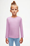 Lila Basic Mevsimlik Likralı Uzun Kollu Kız Çocuk Tişört