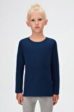 Açık Lacivert Basic Mevsimlik Likralı Uzun Kollu Kız Çocuk Tişört