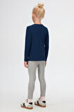 Açık Lacivert Basic Mevsimlik Likralı Uzun Kollu Kız Çocuk Tişört