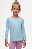 Koyu Mavi Basic Mevsimlik Likralı Uzun Kollu Kız Çocuk Tişört