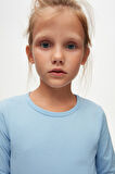 Koyu Mavi Basic Mevsimlik Likralı Uzun Kollu Kız Çocuk Tişört