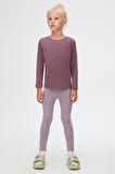 Soft Mor Kız Çocuk Düz Basıc Likralı Uzun Kol Tişört