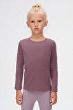 Soft Mor Kız Çocuk Düz Basıc Likralı Uzun Kol Tişört