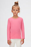 Şeker pembe Basic Mevsimlik Likralı Uzun Kollu Kız Çocuk Tişört