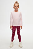 Uçuk pembe Basic Mevsimlik Likralı Uzun Kollu Kız Çocuk Tişört