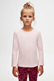 Uçuk pembe Basic Mevsimlik Likralı Uzun Kollu Kız Çocuk Tişört