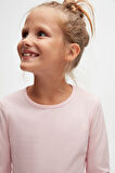 Uçuk pembe Basic Mevsimlik Likralı Uzun Kollu Kız Çocuk Tişört