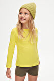 Sarı Basic Mevsimlik Likralı Uzun Kollu Kız Çocuk Tişört
