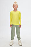 Fosforlu Sarı Basic Mevsimlik Likralı Uzun Kollu Kız Çocuk Tişört
