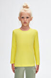 Fosforlu Sarı Basic Mevsimlik Likralı Uzun Kollu Kız Çocuk Tişört