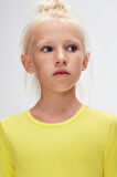 Fosforlu Sarı Basic Mevsimlik Likralı Uzun Kollu Kız Çocuk Tişört