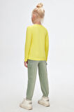 Fosforlu Sarı Basic Mevsimlik Likralı Uzun Kollu Kız Çocuk Tişört