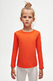 Turuncu Basic Mevsimlik Likralı Uzun Kollu Kız Çocuk Tişört