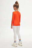 Turuncu Basic Mevsimlik Likralı Uzun Kollu Kız Çocuk Tişört