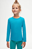 Koyu Turkuaz Basic Mevsimlik Likralı Uzun Kollu Kız Çocuk Tişört