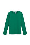 Yeşil Basic Mevsimlik Likralı Uzun Kollu Kız Çocuk Tişört
