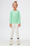 Pastel Yeşil Basic Mevsimlik Likralı Uzun Kollu Kız Çocuk Tişört