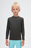Antrasit Basic Kışlık Sıfır Yaka Uzun Kollu Kız Çocuk Tişört