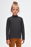 Antrasit Basic Kışlık Yarım Balıkçı Yaka Uzun Kollu Kız Çocuk Tişört
