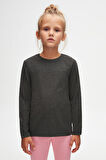Antrasit Basic Unisex Çocuk Mevsimlik Sıfır Yaka Uzun Kollu Tişört