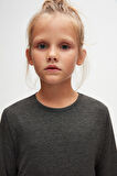 Antrasit Basic Unisex Çocuk Mevsimlik Sıfır Yaka Uzun Kollu Tişört