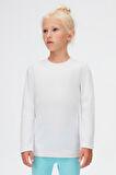 Beyaz Basic Kışlık Sıfır Yaka Uzun Kollu Kız Çocuk Tişört