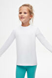 Beyaz Basic Unisex Çocuk Mevsimlik Sıfır Yaka Uzun Kollu Tişört