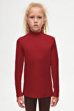 Bordo Basic Kışlık Yarım Balıkçı Yaka Uzun Kollu Kız Çocuk Tişört
