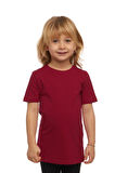 Bordo Basic Unisex Çocuk Sıfır Yaka Kısa Kollu Tişört