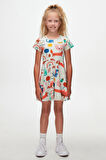 Roaring Animals Kız Çocuk Desenli Kısa Kollu Elbise