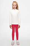 Ekru Basic Kışlık Yarım Balıkçı Yaka Uzun Kollu Kız Çocuk Tişört