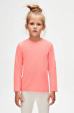 Fosfor Fuşya Basic Unisex Çocuk Mevsimlik Sıfır Yaka Uzun Kollu Tişört