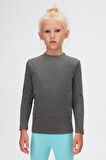 Koyu Gri Basic Kışlık Sıfır Yaka Uzun Kollu Kız Çocuk Tişört