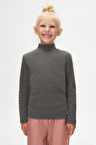 Koyu Gri Basic Kışlık Yarım Balıkçı Yaka Uzun Kollu Kız Çocuk Tişört