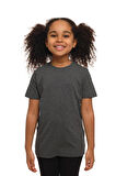 Koyu Gri Basic Unisex Çocuk Sıfır Yaka Kısa Kollu Tişört