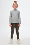 Gri Basic Kışlık Yarım Balıkçı Yaka Uzun Kollu Kız Çocuk Tişört