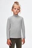 Gri Basic Kışlık Yarım Balıkçı Yaka Uzun Kollu Kız Çocuk Tişört