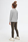 Gri Basic Kışlık Yarım Balıkçı Yaka Uzun Kollu Kız Çocuk Tişört