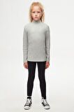 Açık Gri Basic Kışlık Yarım Balıkçı Yaka Uzun Kollu Kız Çocuk Tişört