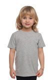 Açık Gri Basic Unisex Çocuk Sıfır Yaka Kısa Kollu Tişört