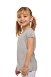 Açık Gri Basic Kız Çocuk Sıfır Yaka Karpuz Kol Tişört