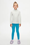 Açık Gri Melanj Basic Kışlık Yarım Balıkçı Yaka Uzun Kollu Kız Çocuk Tişört