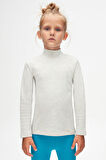 Açık Gri Melanj Basic Kışlık Yarım Balıkçı Yaka Uzun Kollu Kız Çocuk Tişört