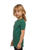 Deniz Yeşili Basic Unisex Çocuk Sıfır Yaka Kısa Kollu Tişört